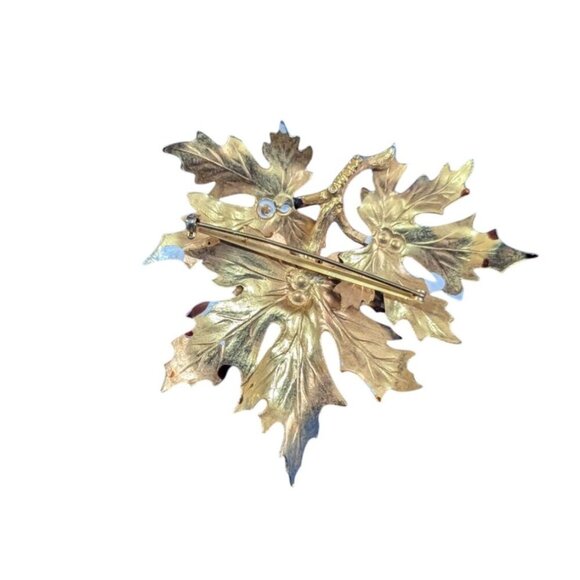 Vintage Weiss Maple Leaf Enamel & Gold Tone Brooch Pin 3" - Picture 2 of 5